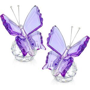 2 Pcs Crystal Butterfly Figurines with Clear Purple Glass Base Home Decor Gifts